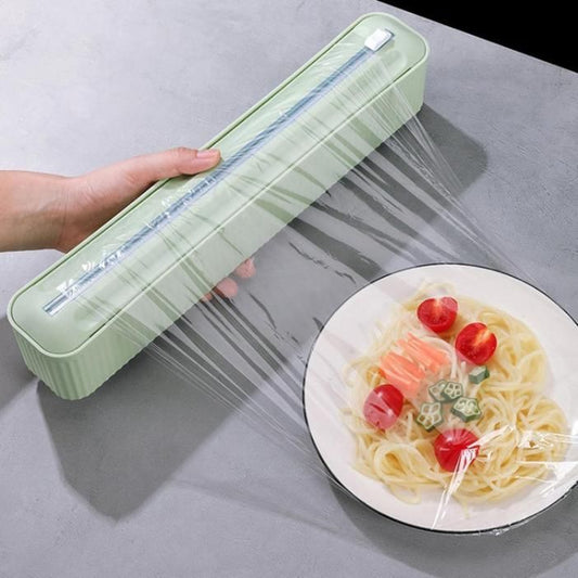 Magnetic Food Wrap Dispenser with Sliding Cutter – Portable Plastic Wrap Organizer