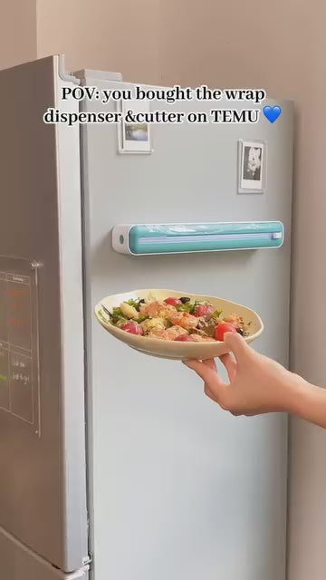 Magnetic Food Wrap Dispenser with Sliding Cutter – Portable Plastic Wrap Organizer